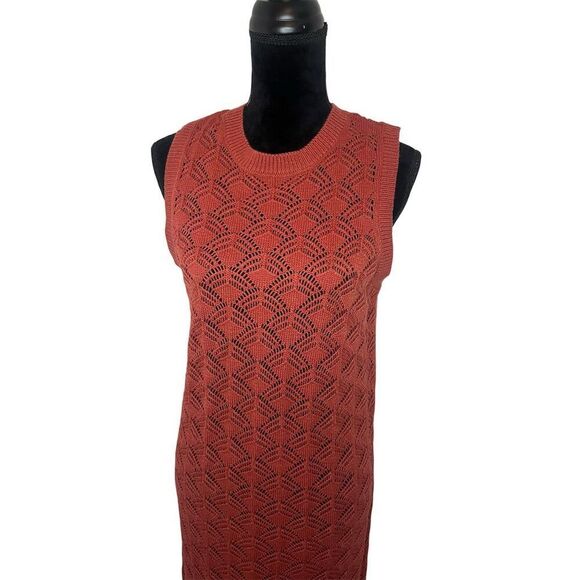 NWT VERO MODA BURNT ORANGE/RED SLEEVES CROCHET KNIT DRESS/COVER UP WOMENS SIZE L - Picture 5 of 8
